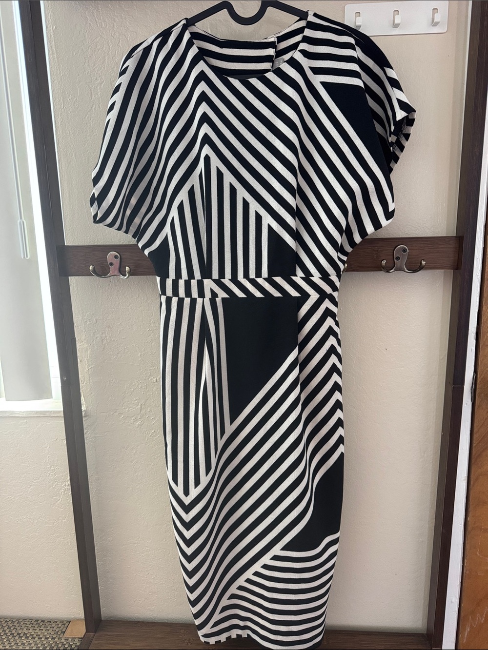 ASOS Black and White Geometric Stripe Midi Dress